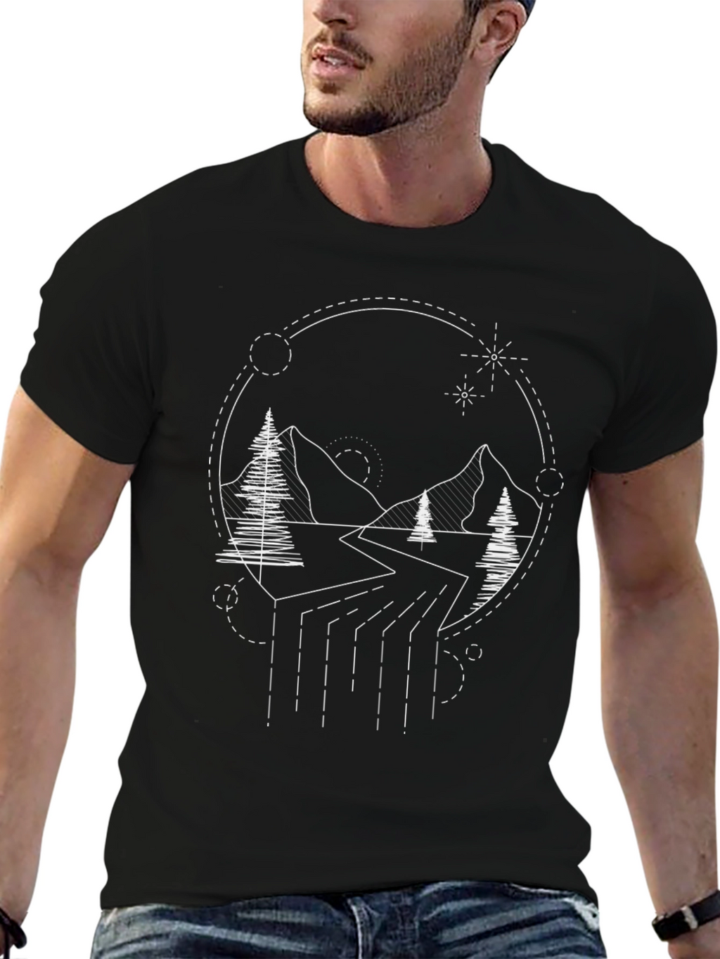 Geometric Mountain Scene Tee