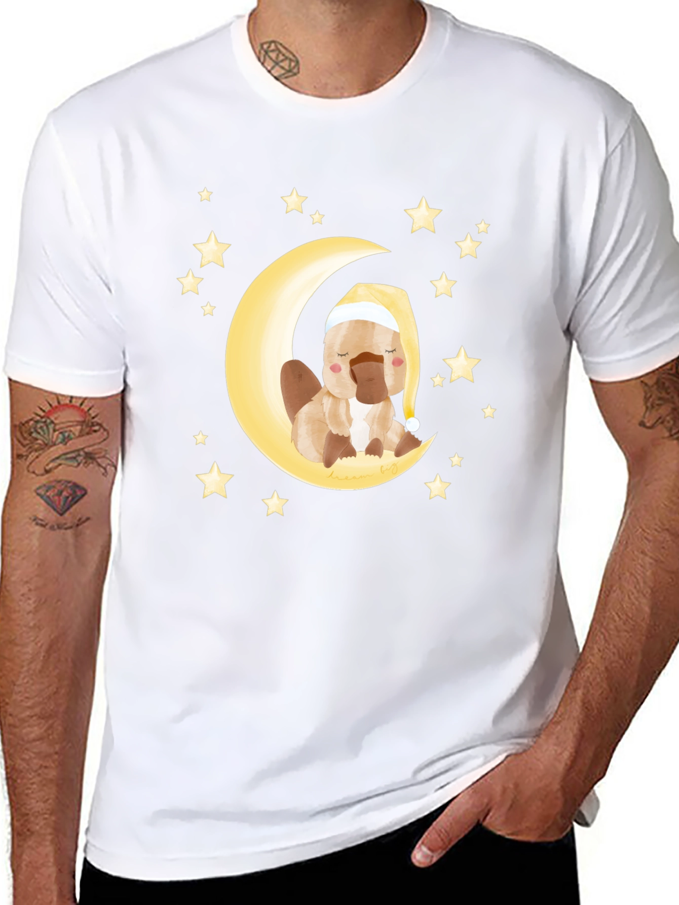 Cute Cartoon Platypus Moon Stars Graphic T-Shirt