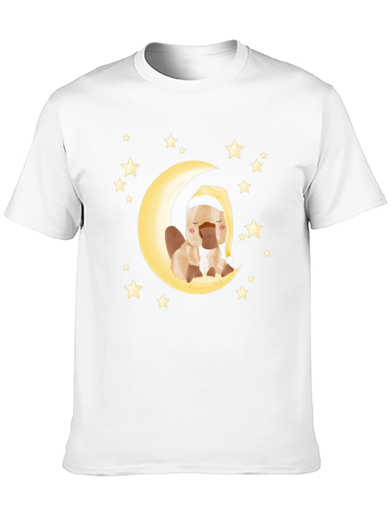 Cute Cartoon Platypus Moon Stars Graphic T-Shirt