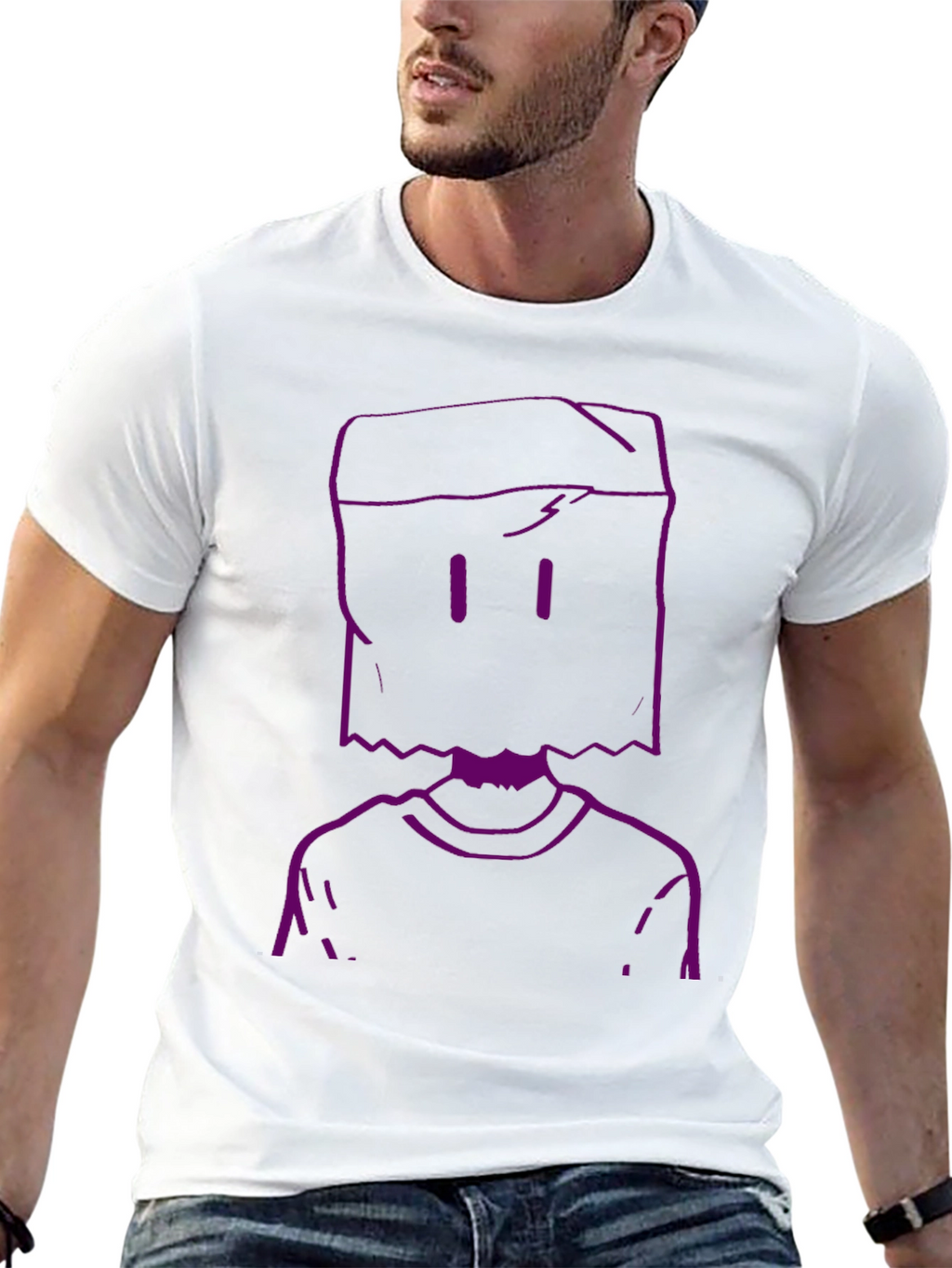 Purple Bag Head Outline Black T-Shirt