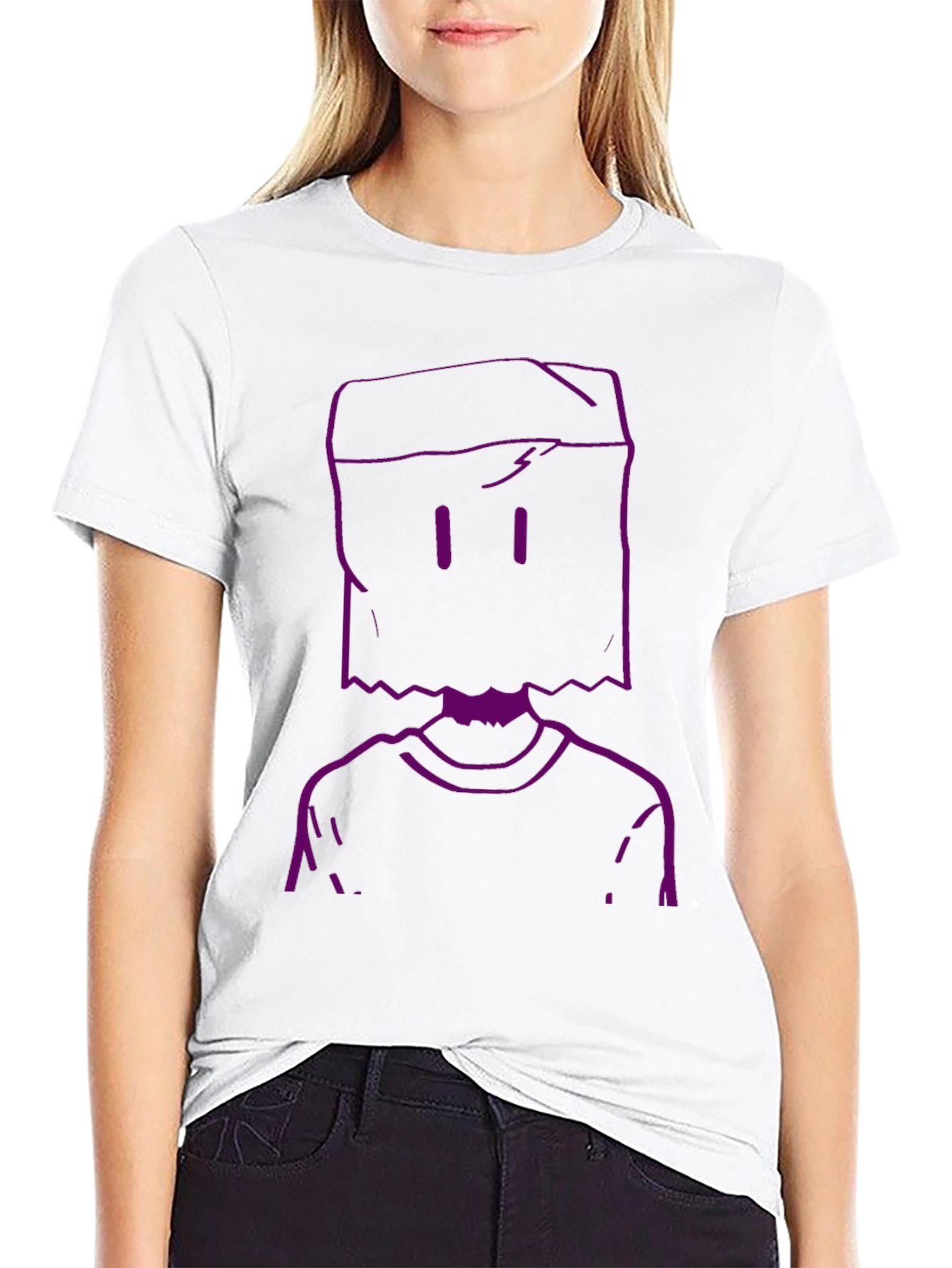 Purple Bag Head Outline Black T-Shirt