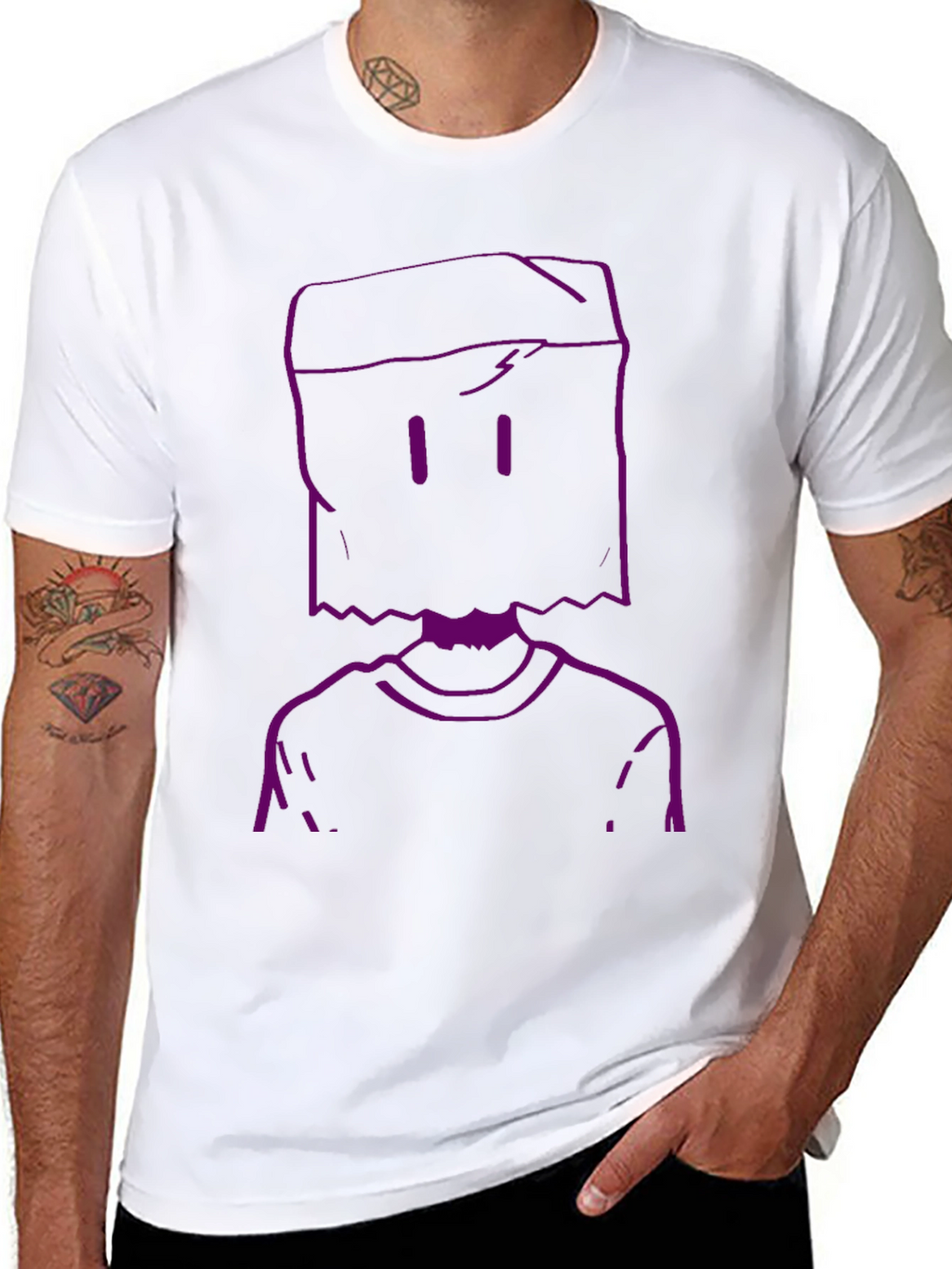 Purple Bag Head Outline Black T-Shirt