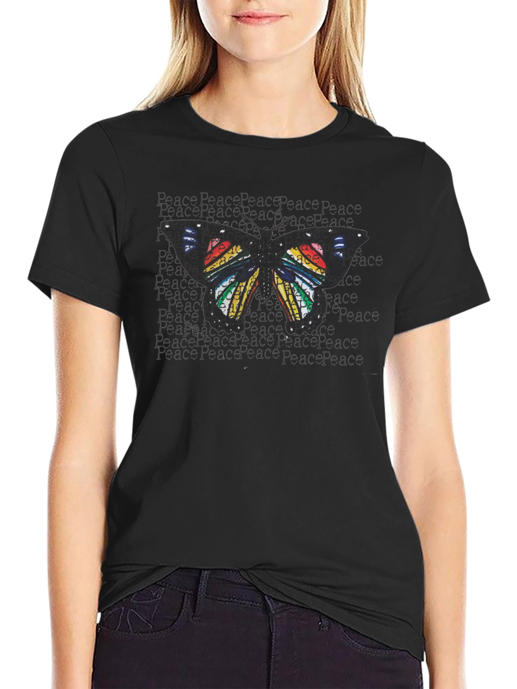Peace Butterfly Graphic Tee - Black