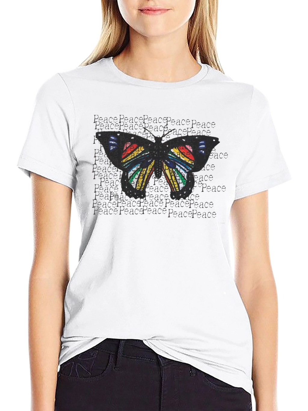 Peace Butterfly Graphic Tee - Black