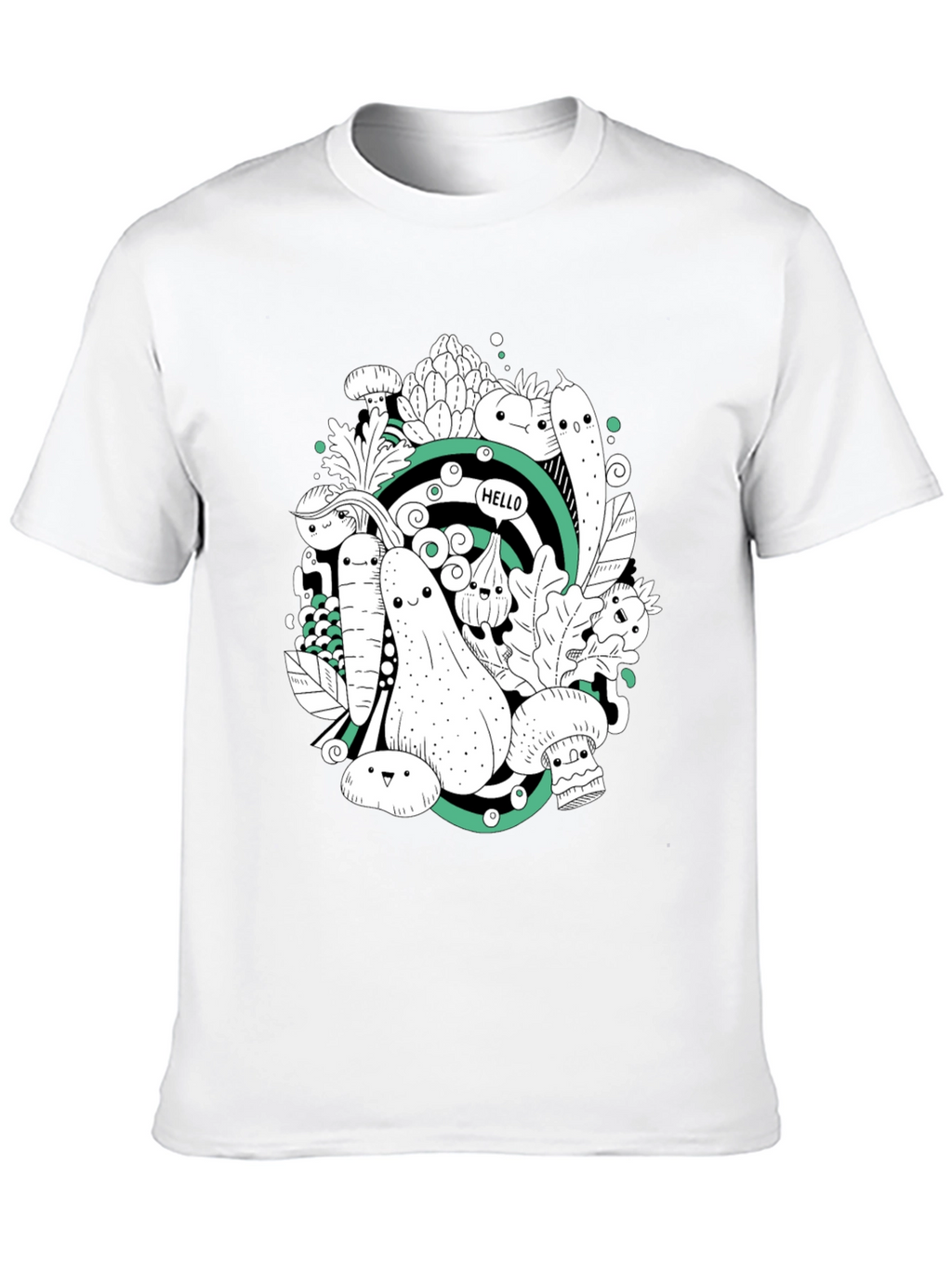Vegetable Cartoon Graphic Print Black T-Shirt