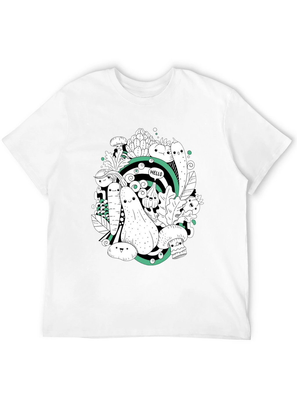 Vegetable Cartoon Graphic Print Black T-Shirt