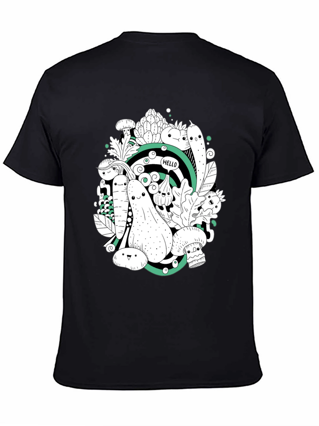 Vegetable Cartoon Graphic Print Black T-Shirt