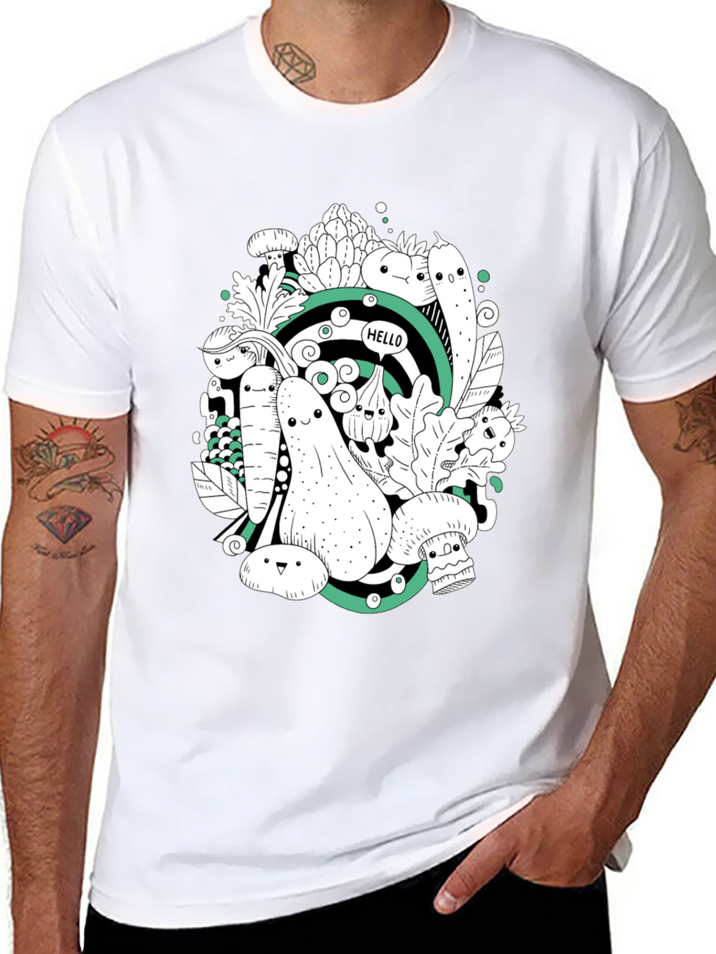 Vegetable Cartoon Graphic Print Black T-Shirt