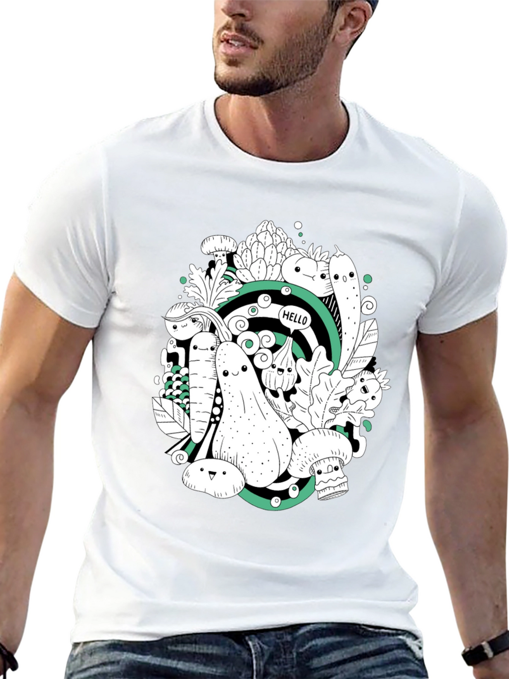 Vegetable Cartoon Graphic Print Black T-Shirt