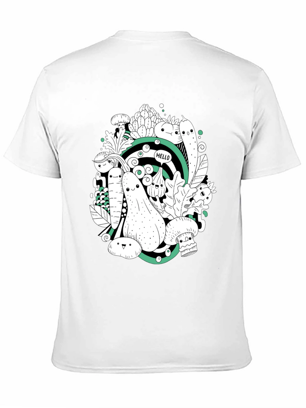 Vegetable Cartoon Graphic Print Black T-Shirt