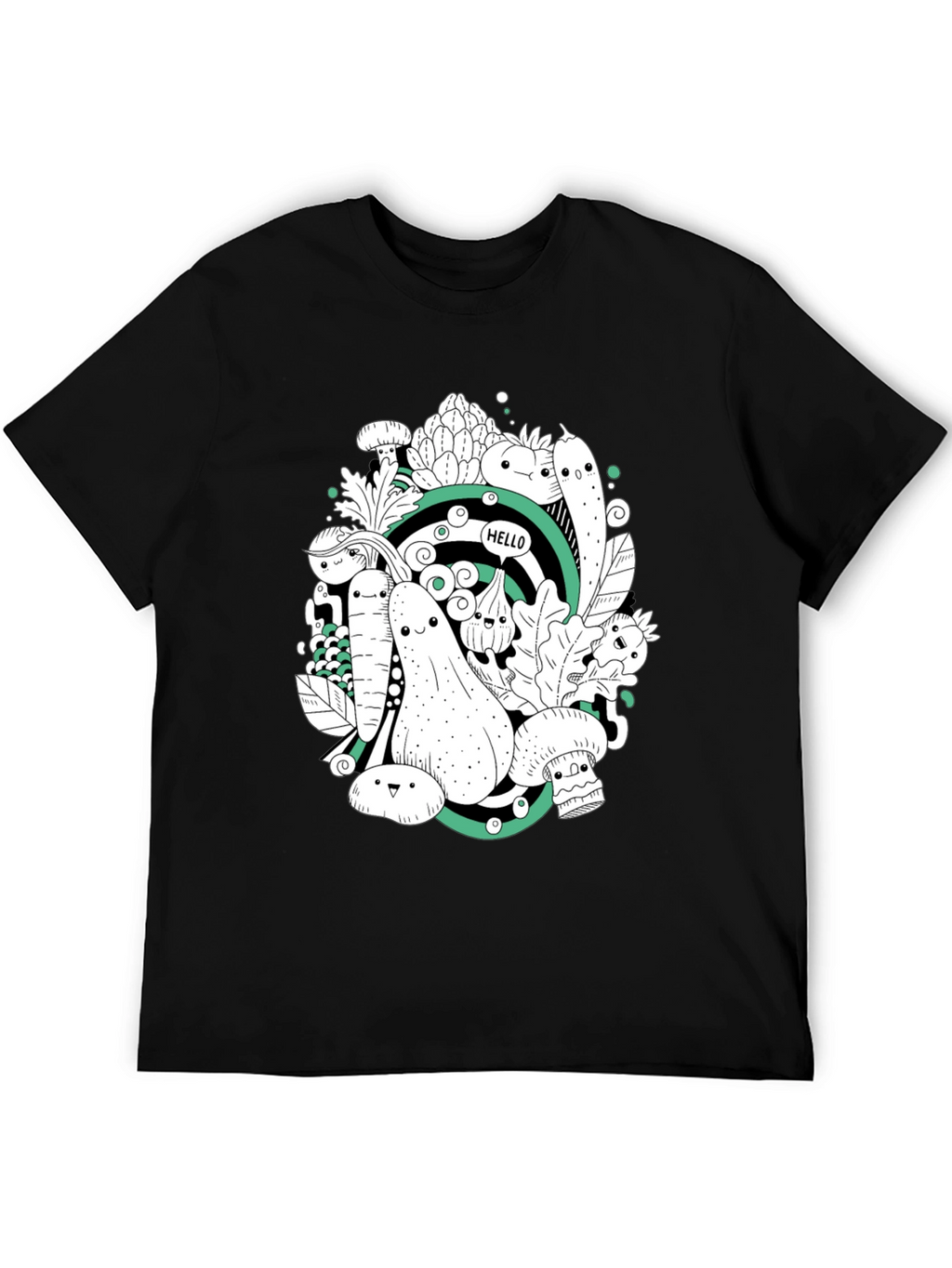 Vegetable Cartoon Graphic Print Black T-Shirt