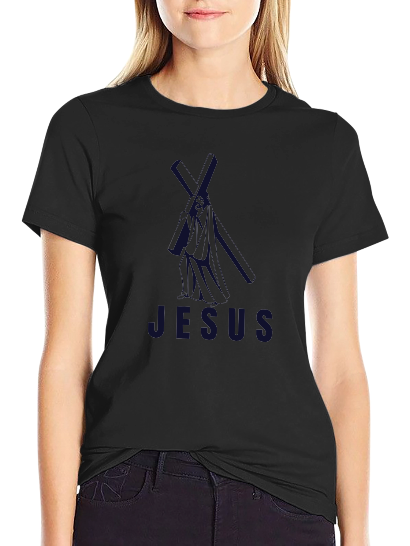 Jesus Graphic Print Black T-Shirt