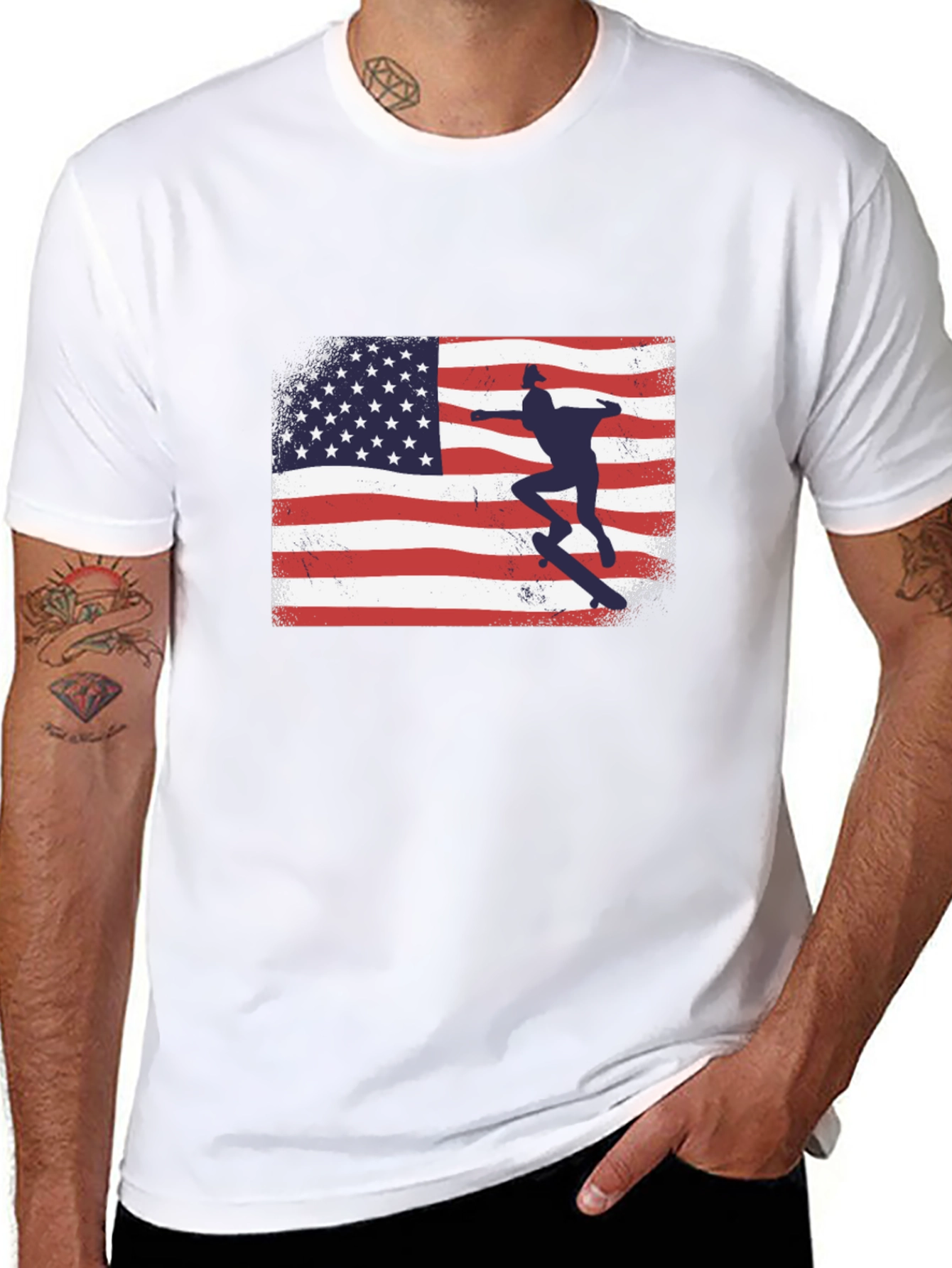 American Flag Skateboarder Graphic T-Shirt