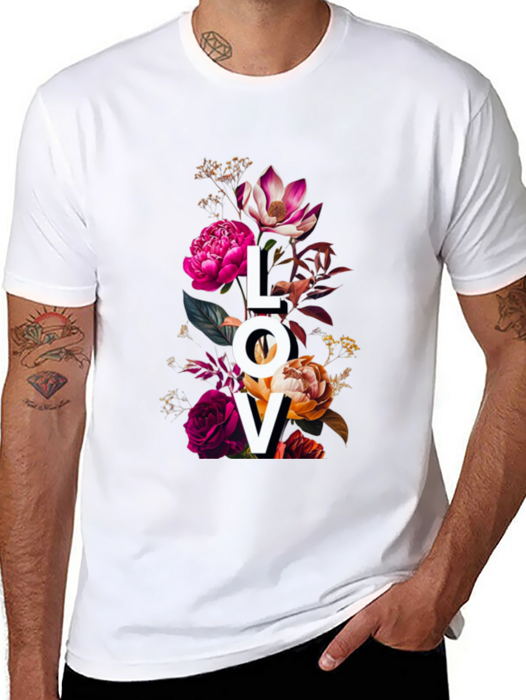 Floral LOVE Graphic Print T-Shirt