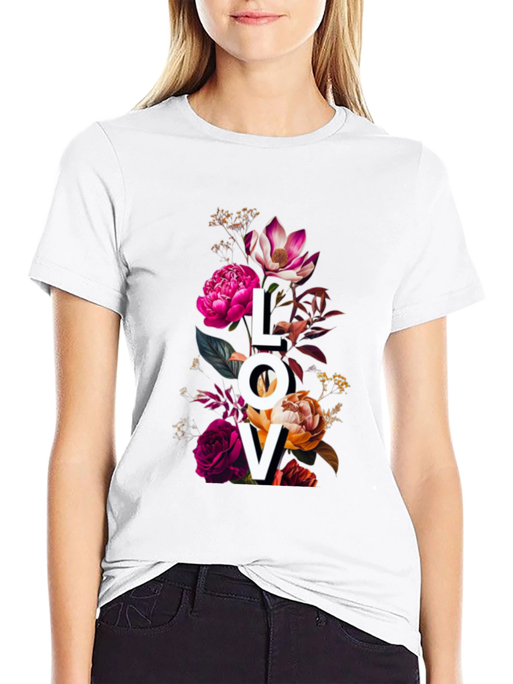 Floral LOVE Graphic Print T-Shirt