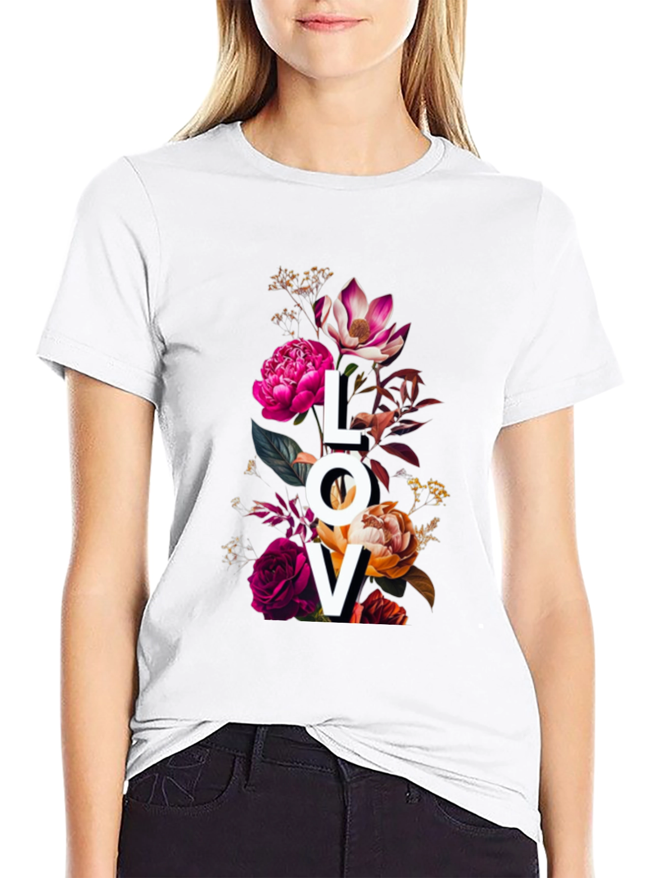 Floral LOVE Graphic Print T-Shirt