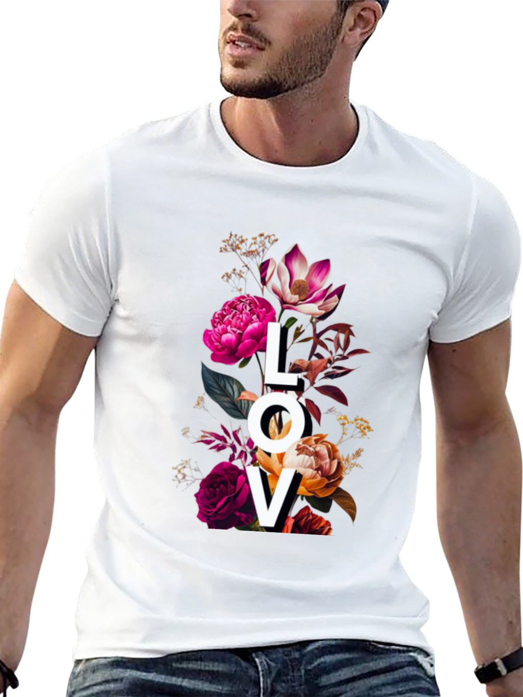Floral LOVE Graphic Print T-Shirt