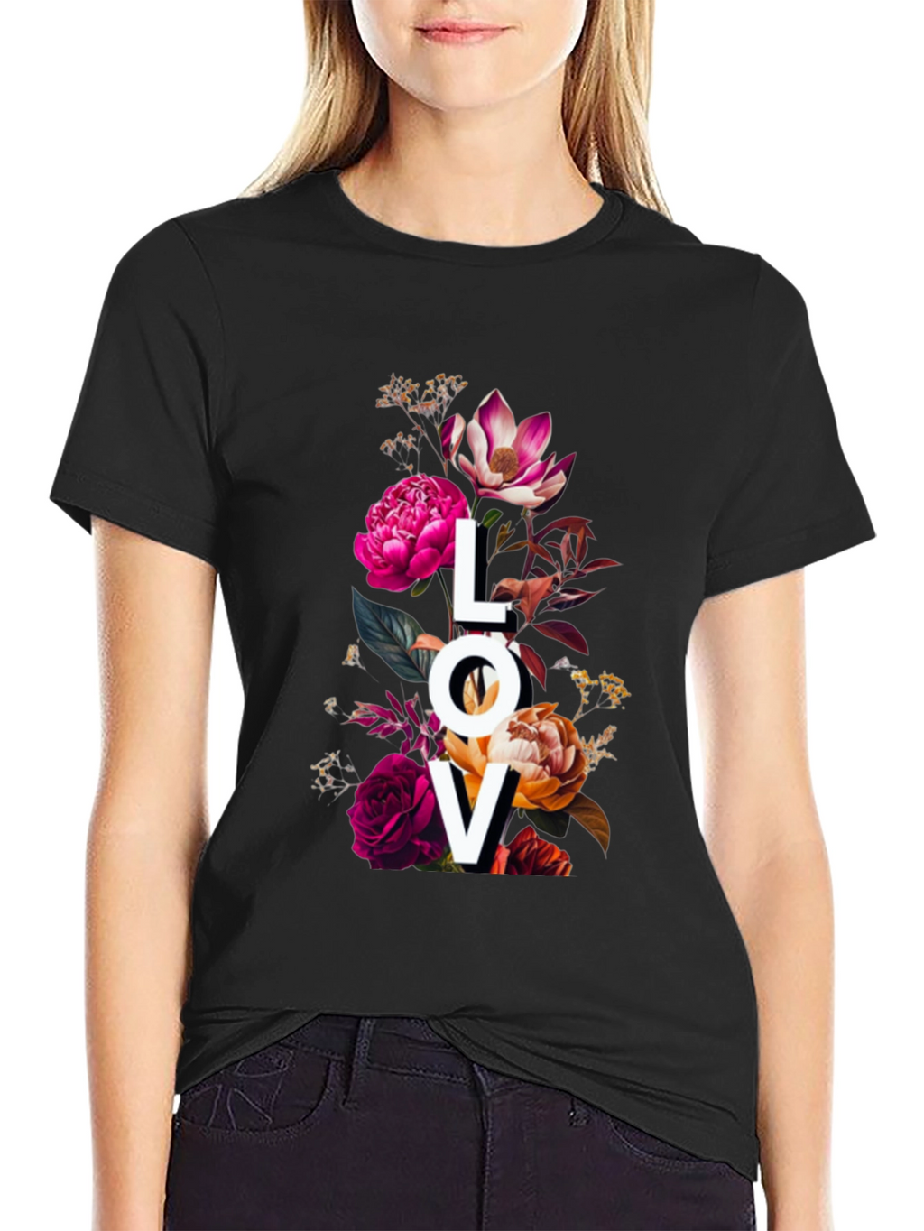 Floral LOVE Graphic Print T-Shirt