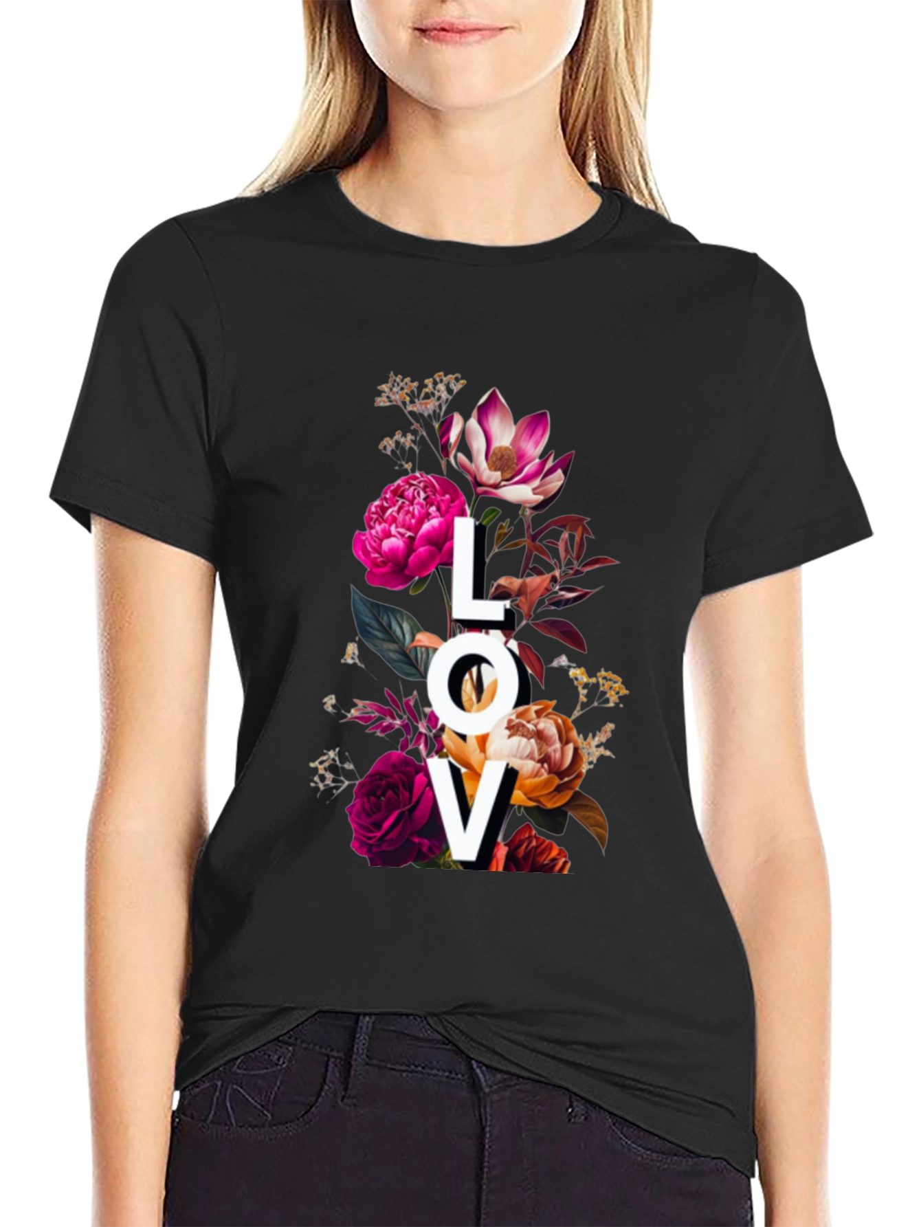 Floral LOVE Graphic Print T-Shirt