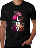 Floral LOVE Graphic Print T-Shirt