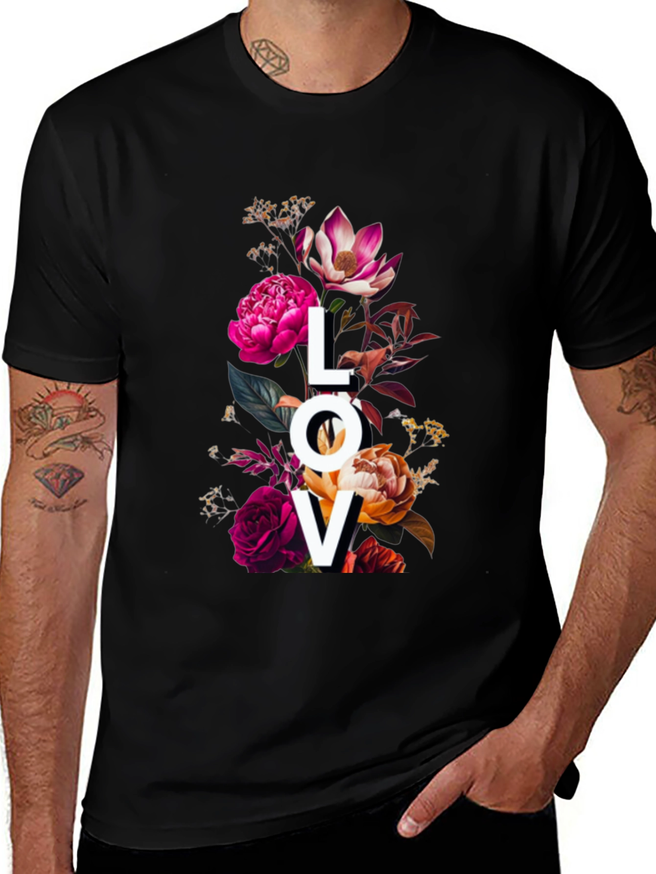 Floral LOVE Graphic Print T-Shirt