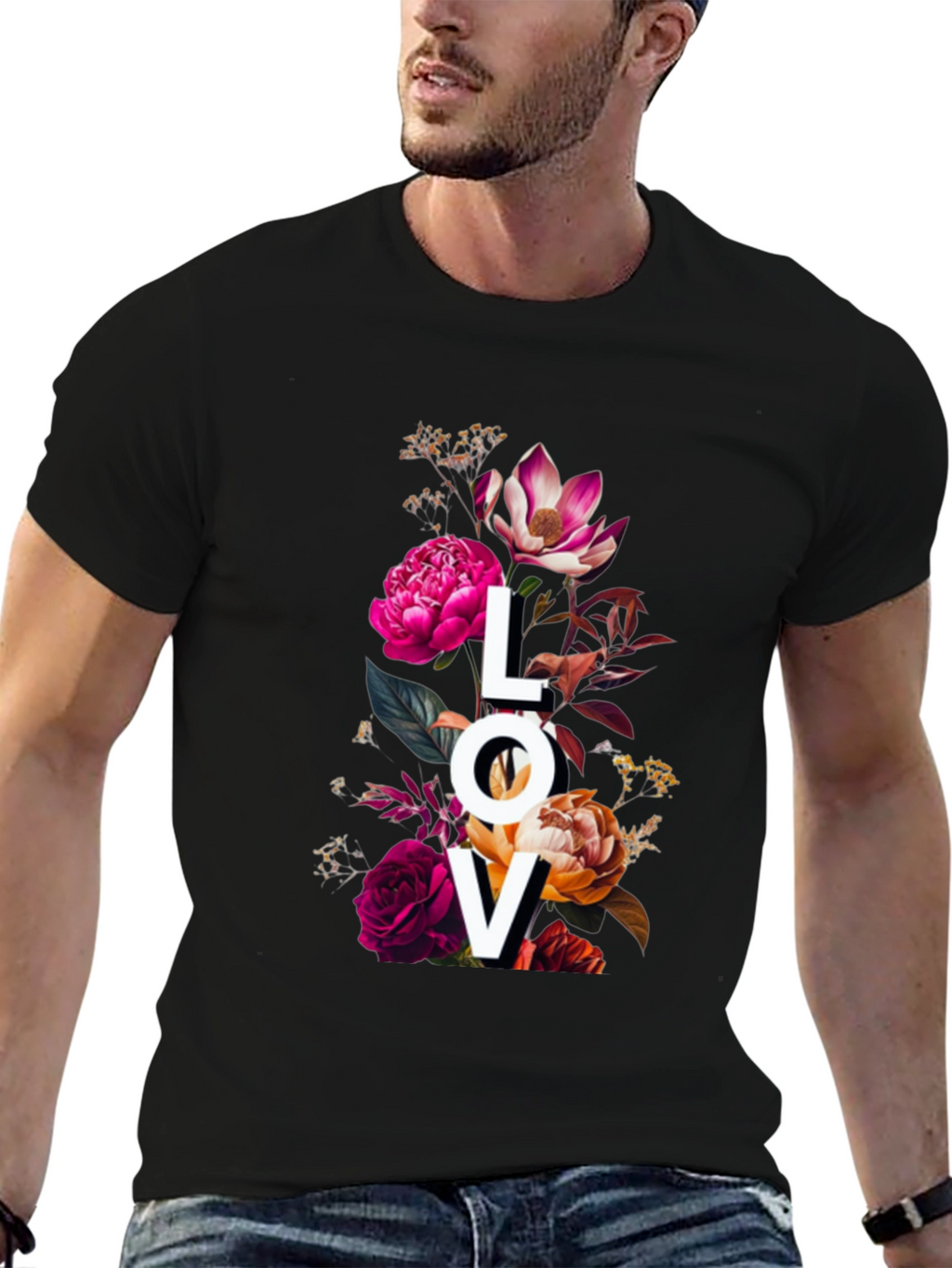 Floral LOVE Graphic Print T-Shirt
