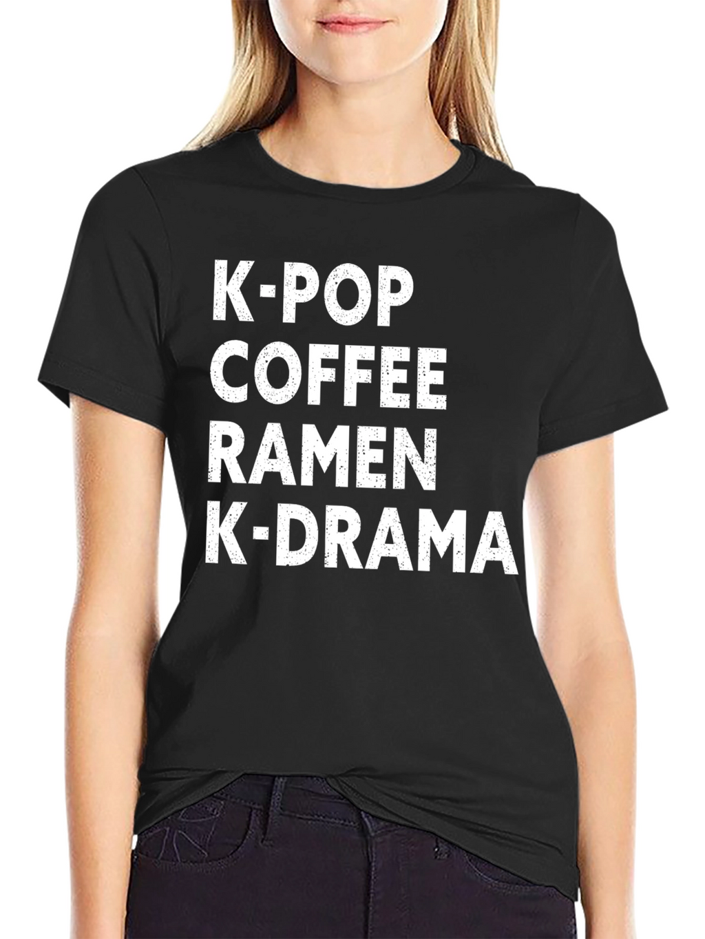 K-Pop Coffee Ramen K-Drama Black Graphic Tee