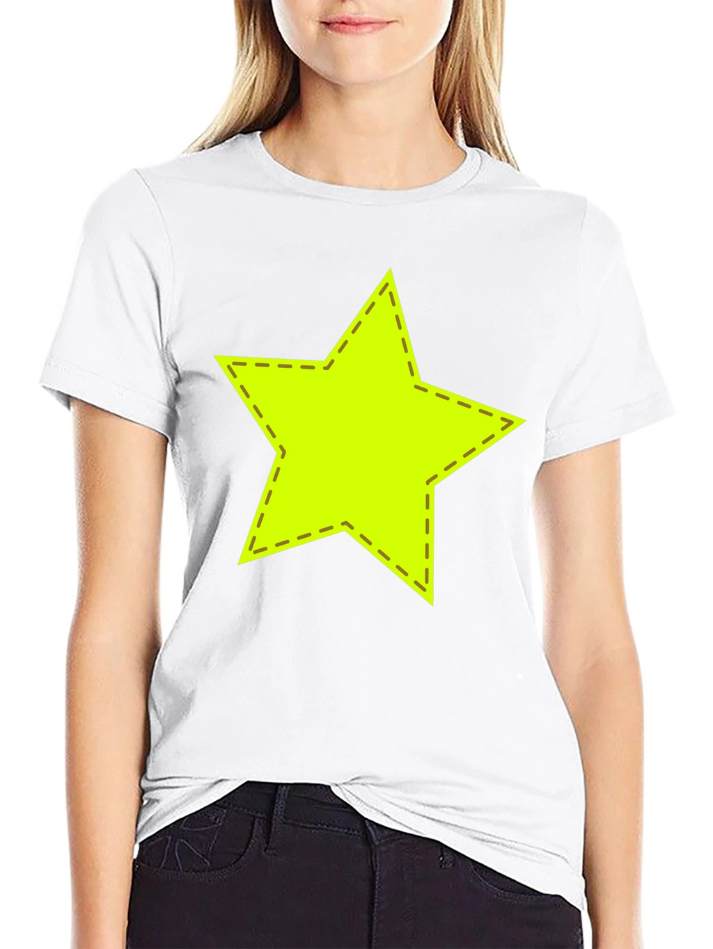 Neon Star Stitched Graphic Black T-Shirt