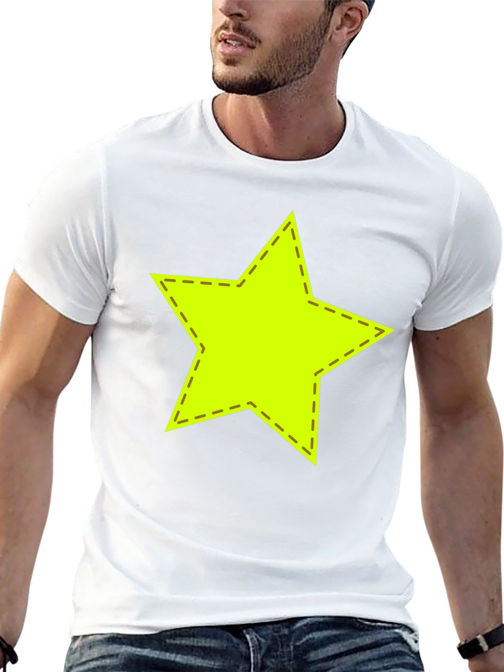 Neon Star Stitched Graphic Black T-Shirt