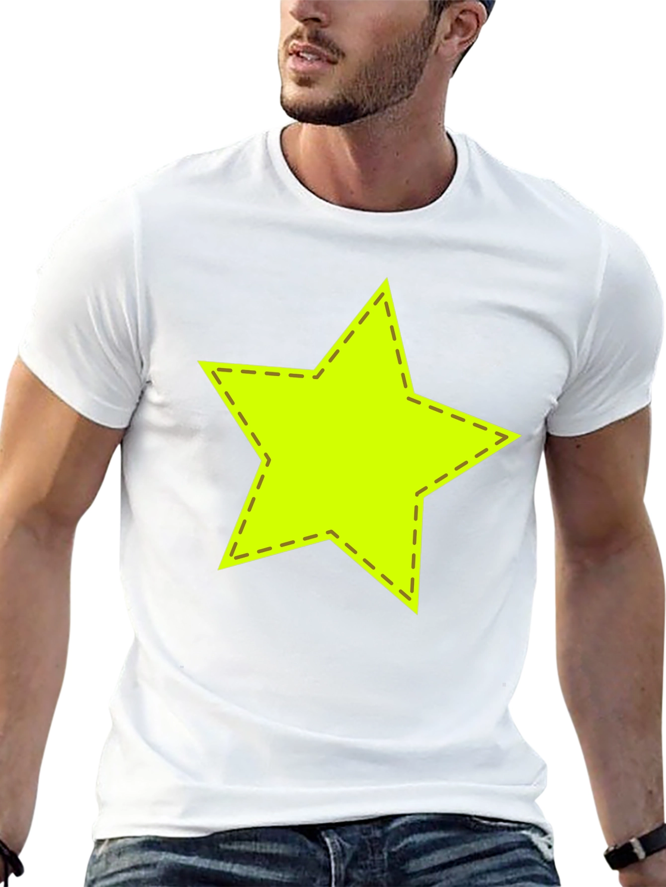 Neon Star Stitched Graphic Black T-Shirt