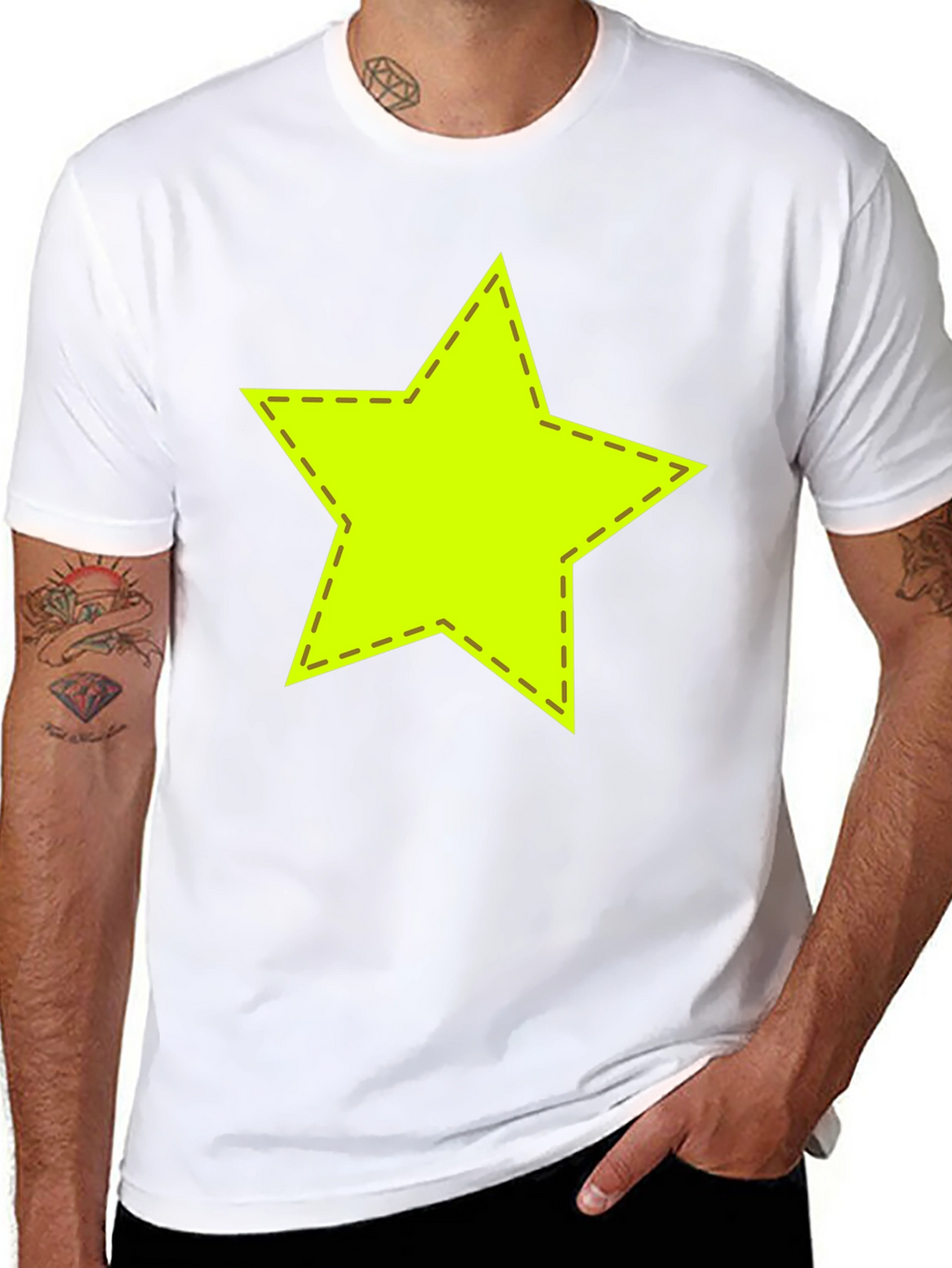 Neon Star Stitched Graphic Black T-Shirt