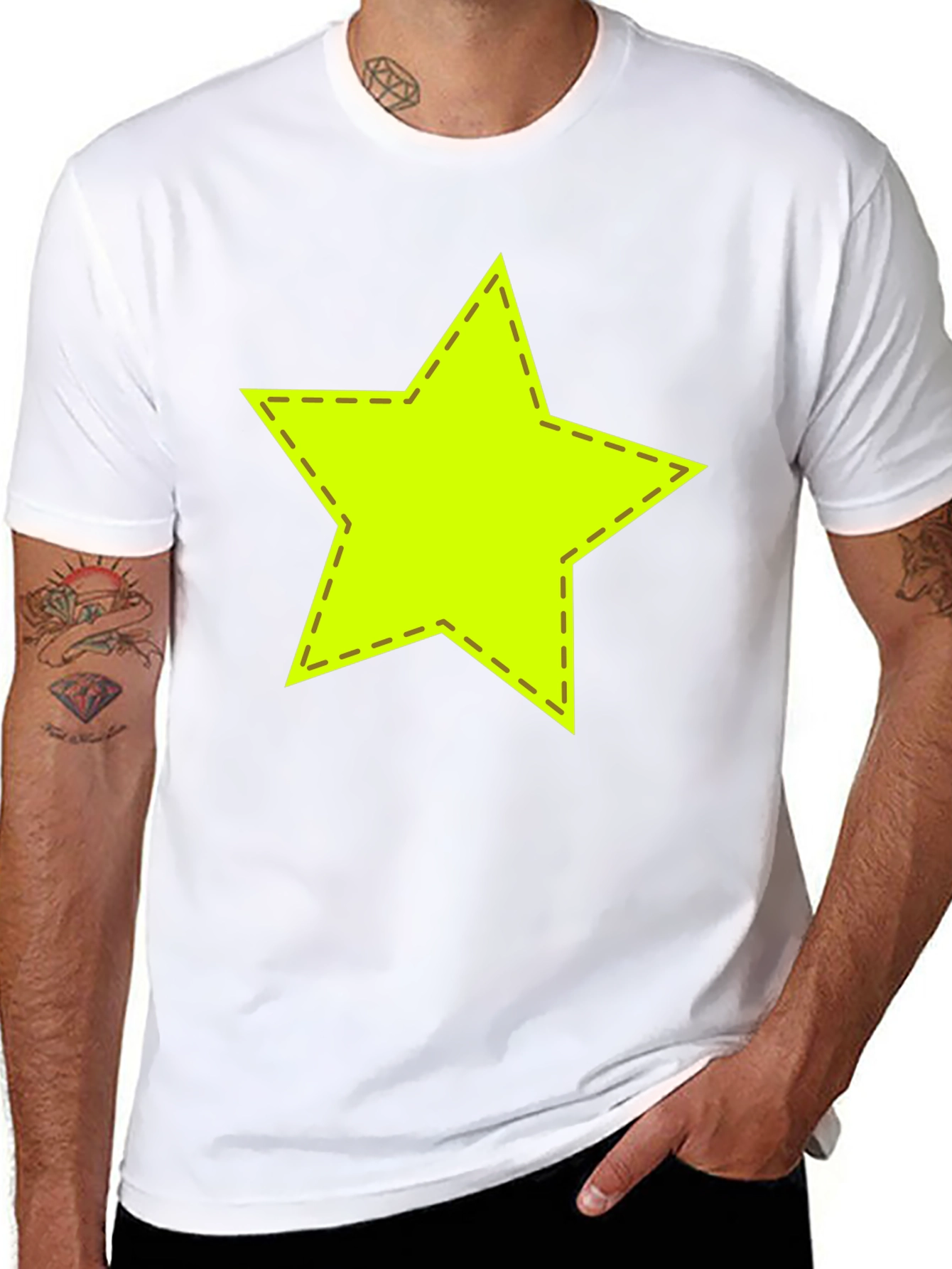 Neon Star Stitched Graphic Black T-Shirt