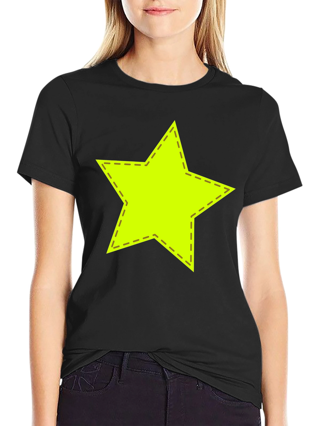 Neon Star Stitched Graphic Black T-Shirt