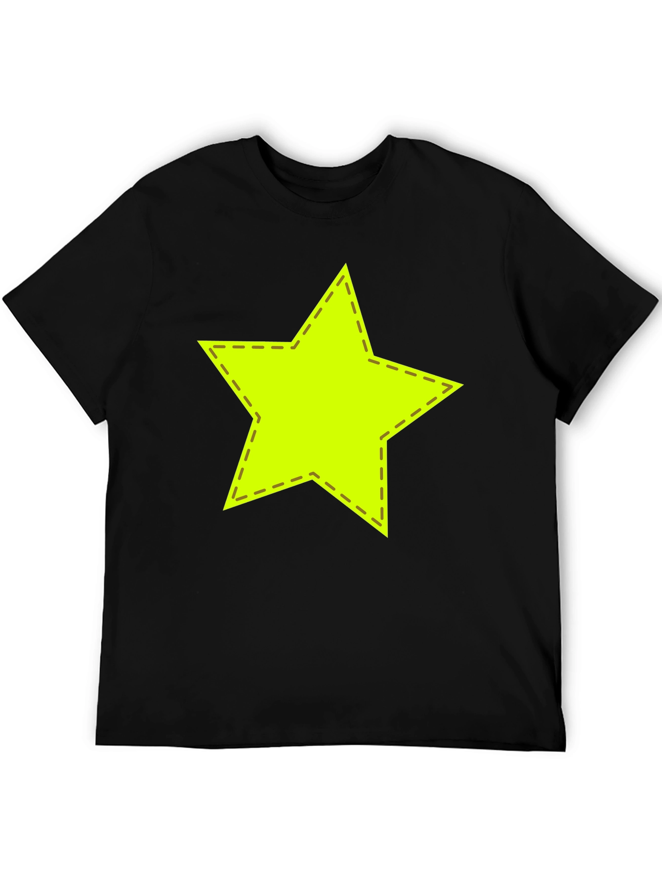 Neon Star Stitched Graphic Black T-Shirt