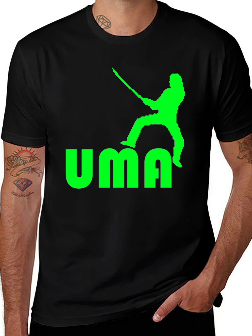 UMA T-Shirt - Black with Green Graphic Print