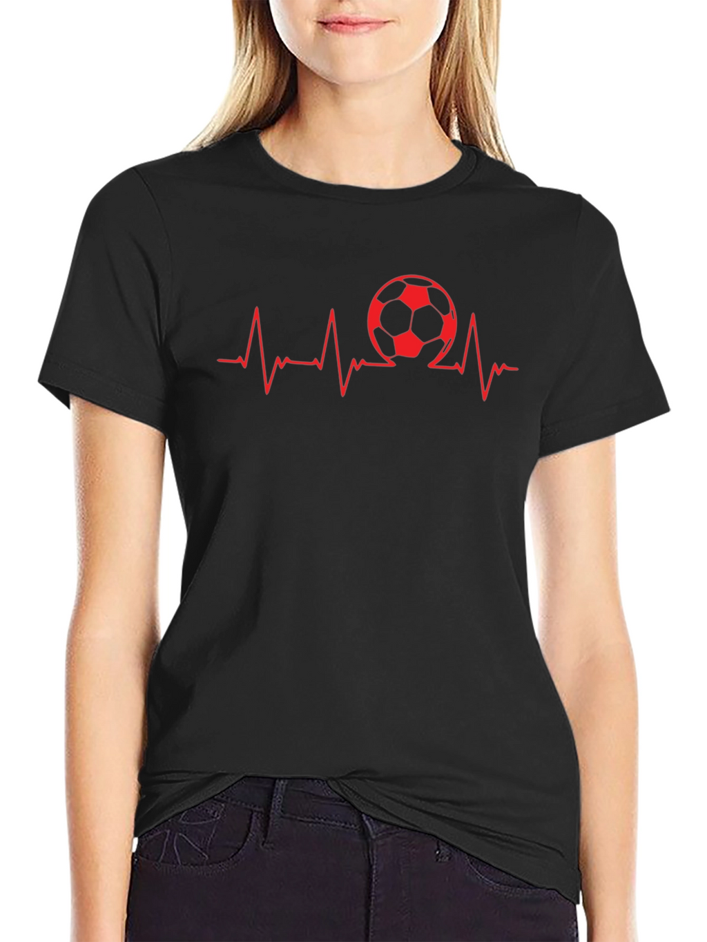 Soccer Heartbeat Graphic Tee - Black Cotton T-Shirt