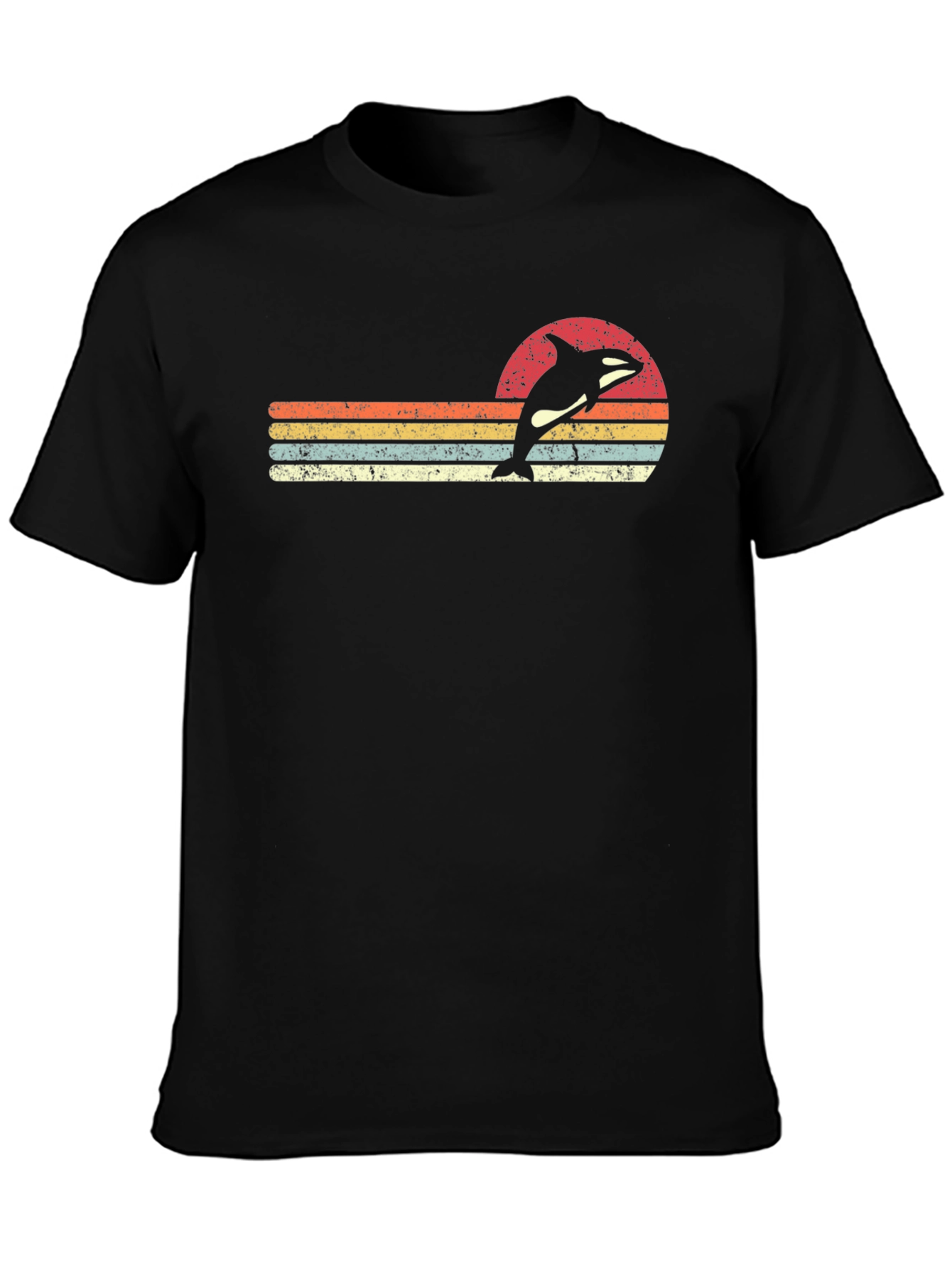 Retro Orca Sunset T-Shirt - Vintage Whale Tee