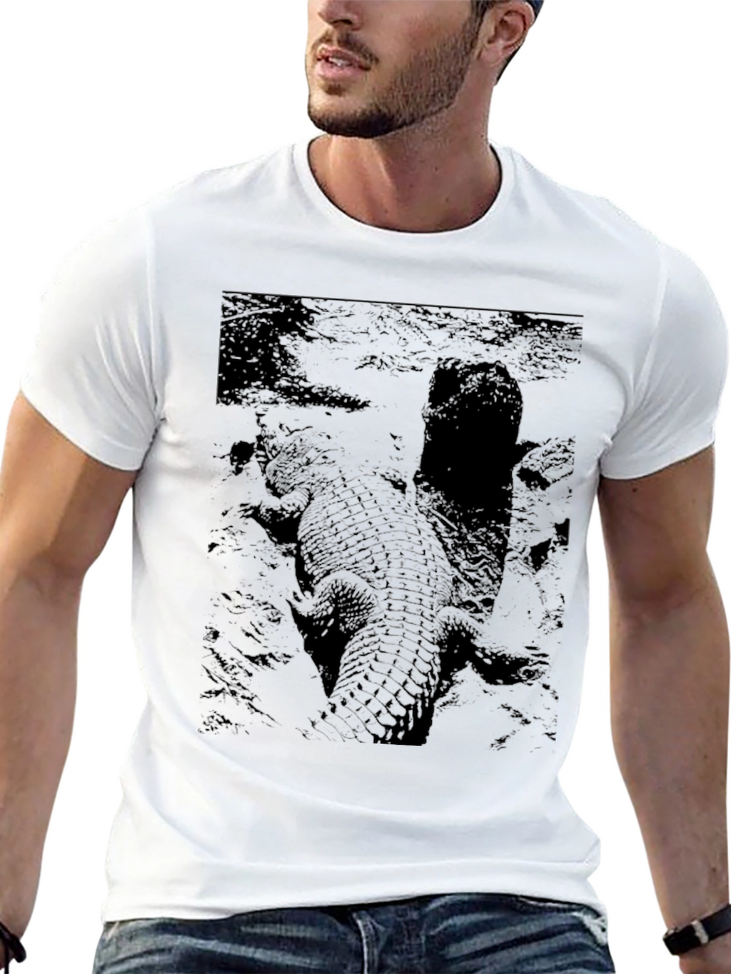 Crocodile Print Black T-Shirt
