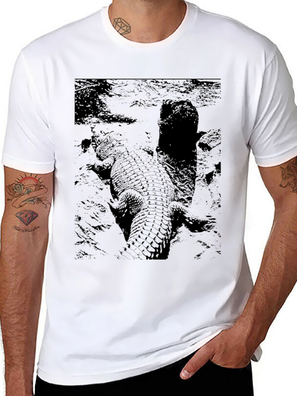 Crocodile Print Black T-Shirt
