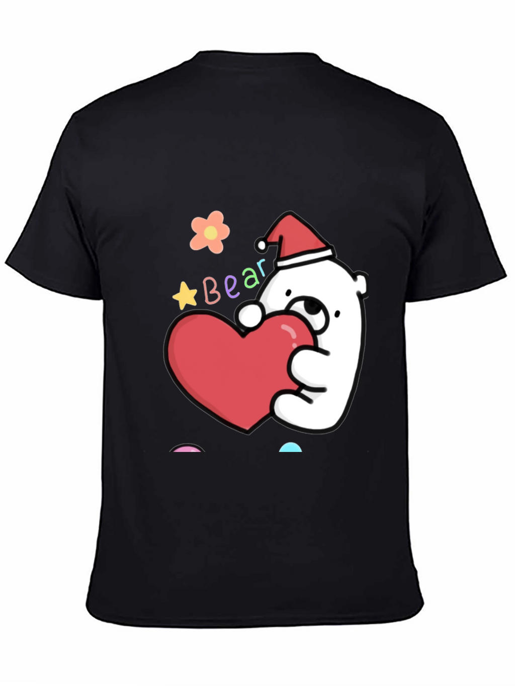 Cute Bear with Heart Graphic Tee - Black