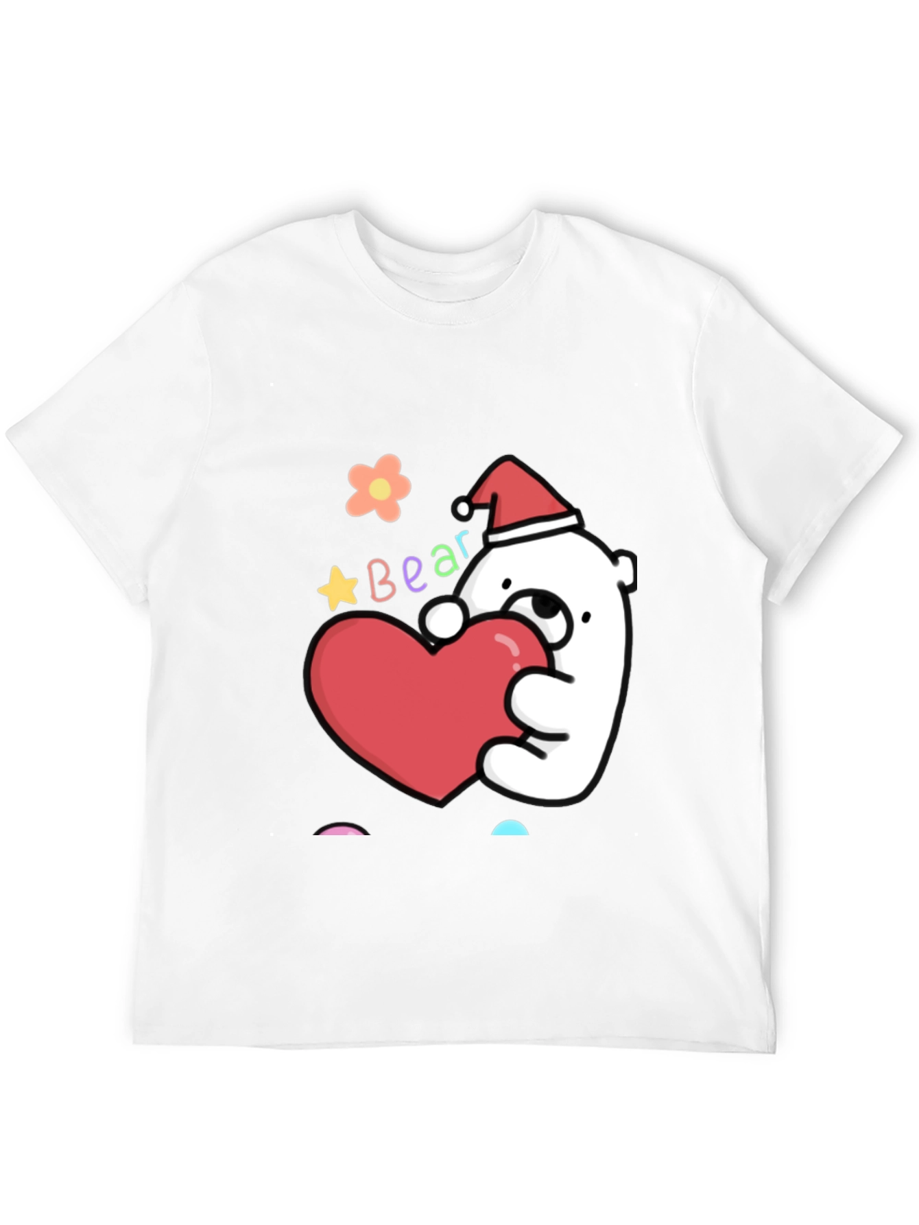 Cute Bear with Heart Graphic Tee - Black