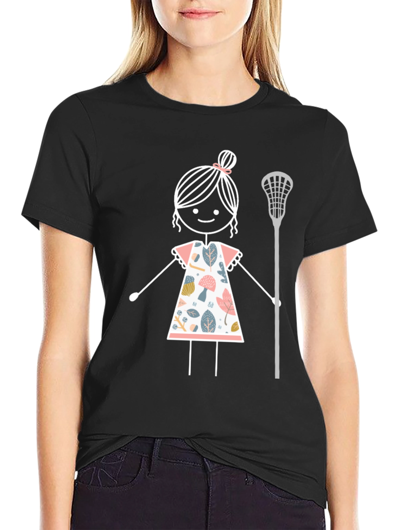 Lacrosse Girl Stick Figure Graphic T-Shirt