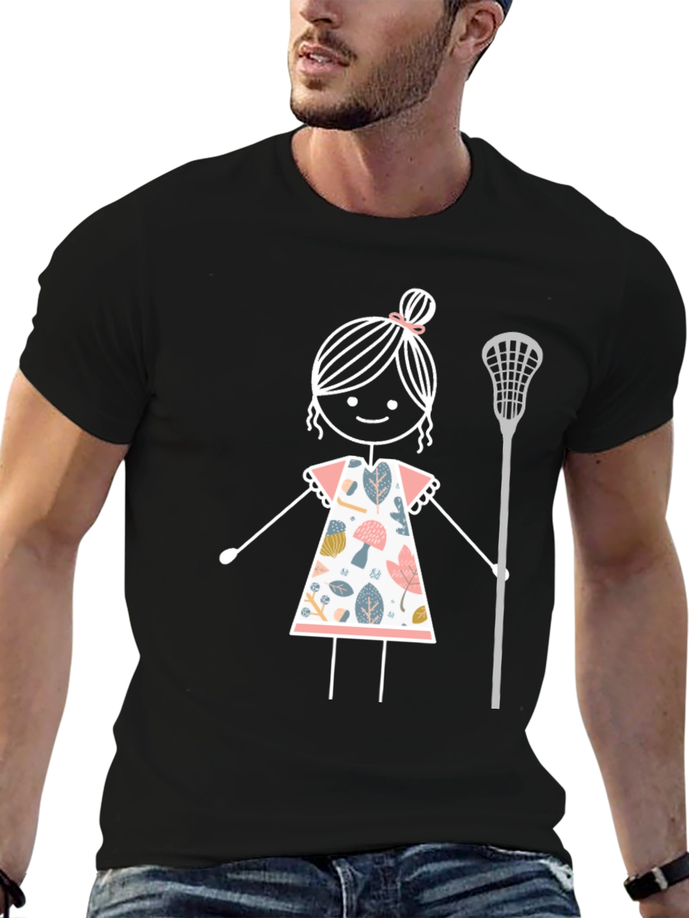 Lacrosse Girl Stick Figure Graphic T-Shirt