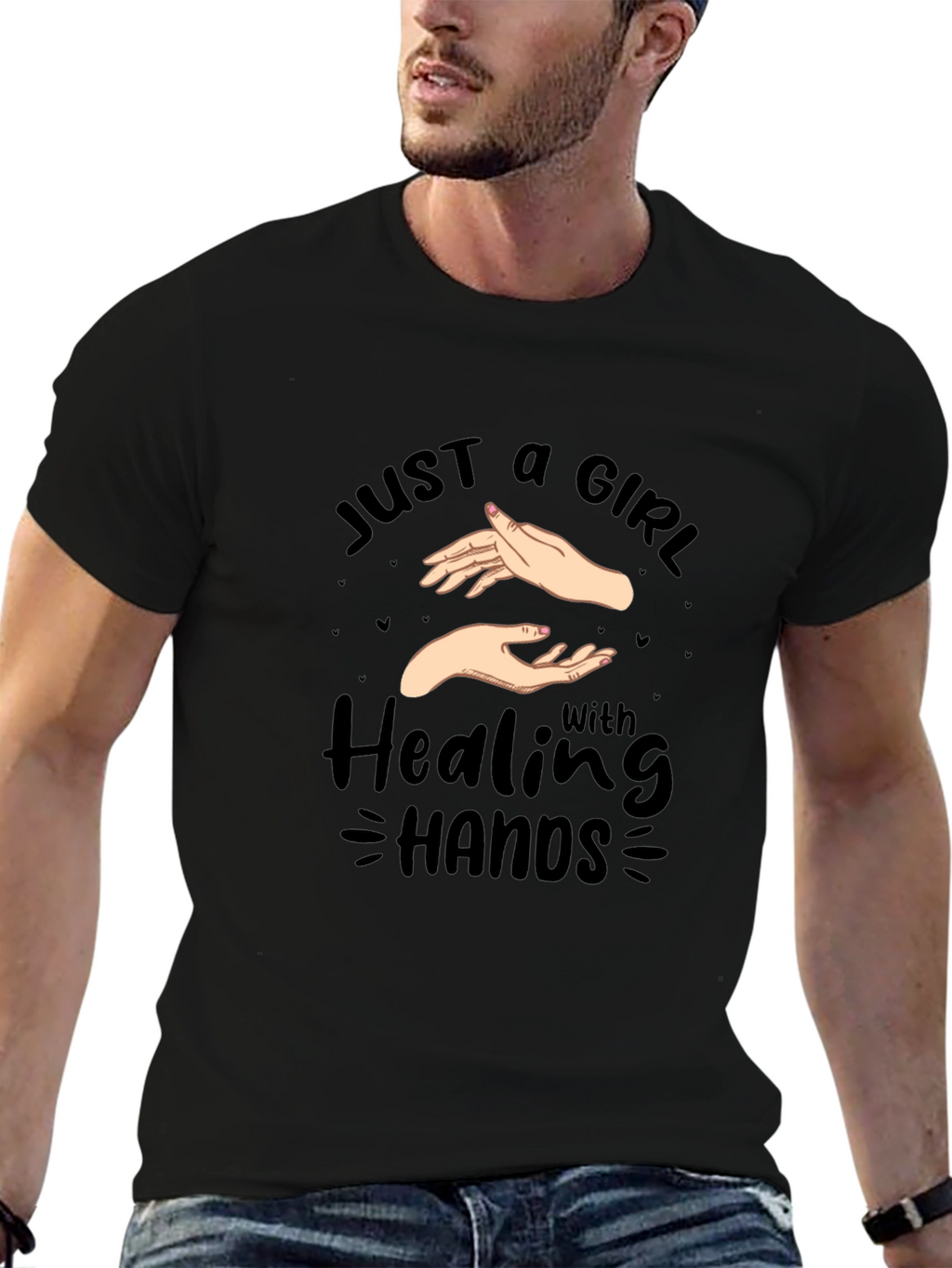 Healing Hands Graphic Tee - Black Cotton Shirt