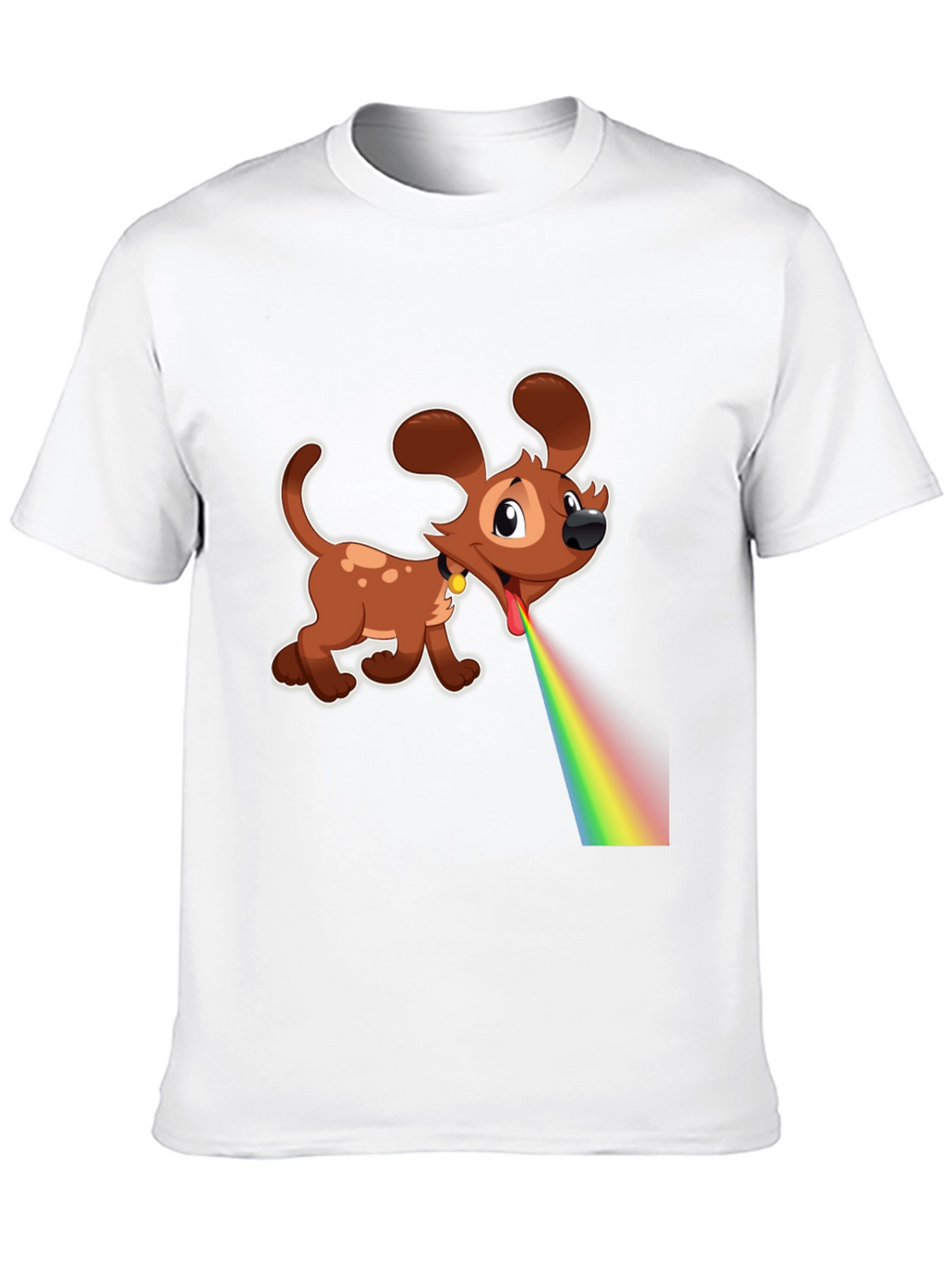 Cartoon Dog Rainbow Vomit Black T-Shirt