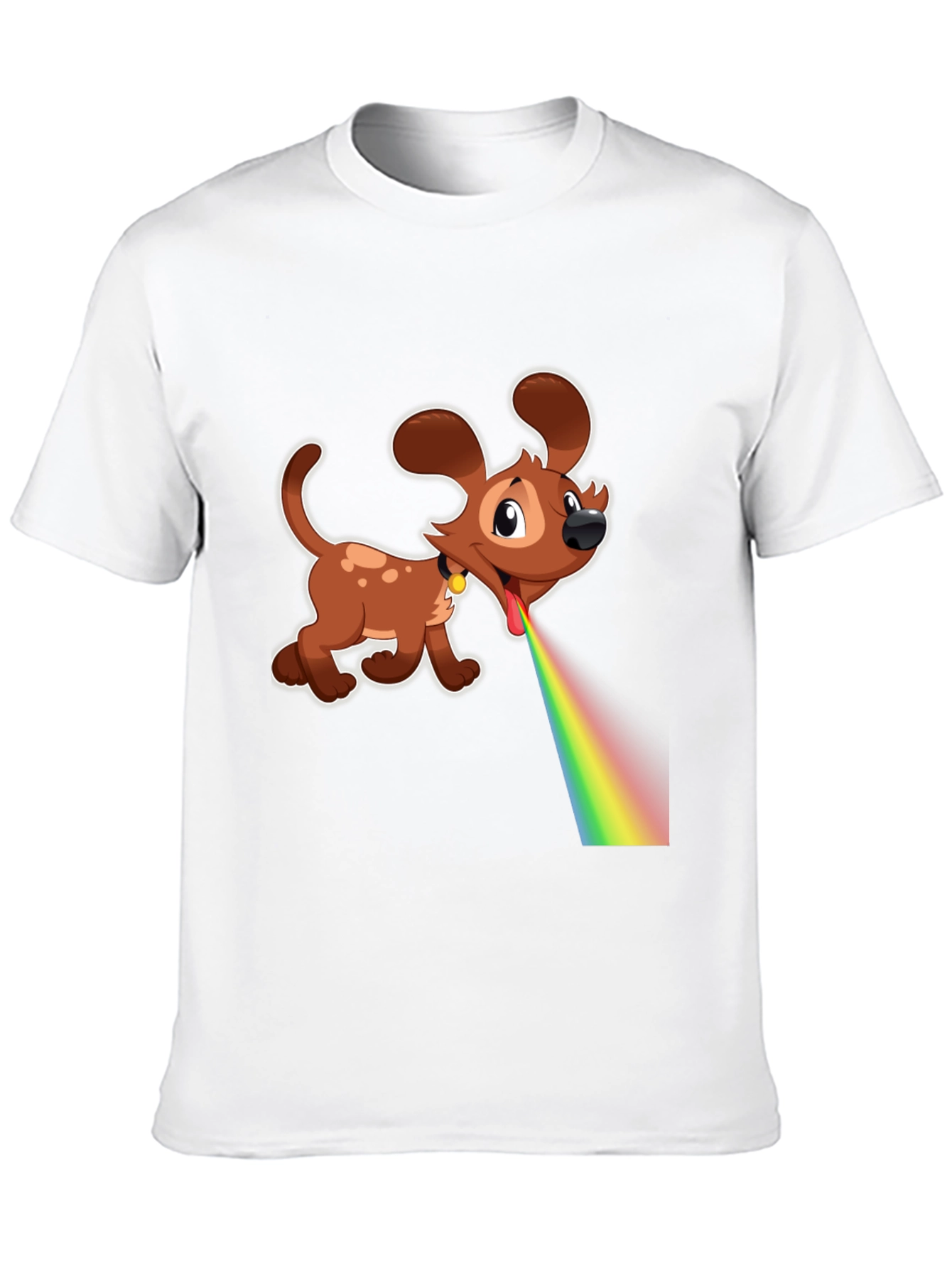 Cartoon Dog Rainbow Vomit Black T-Shirt