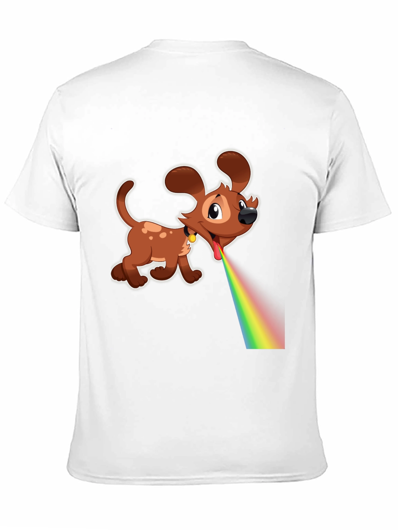 Cartoon Dog Rainbow Vomit Black T-Shirt