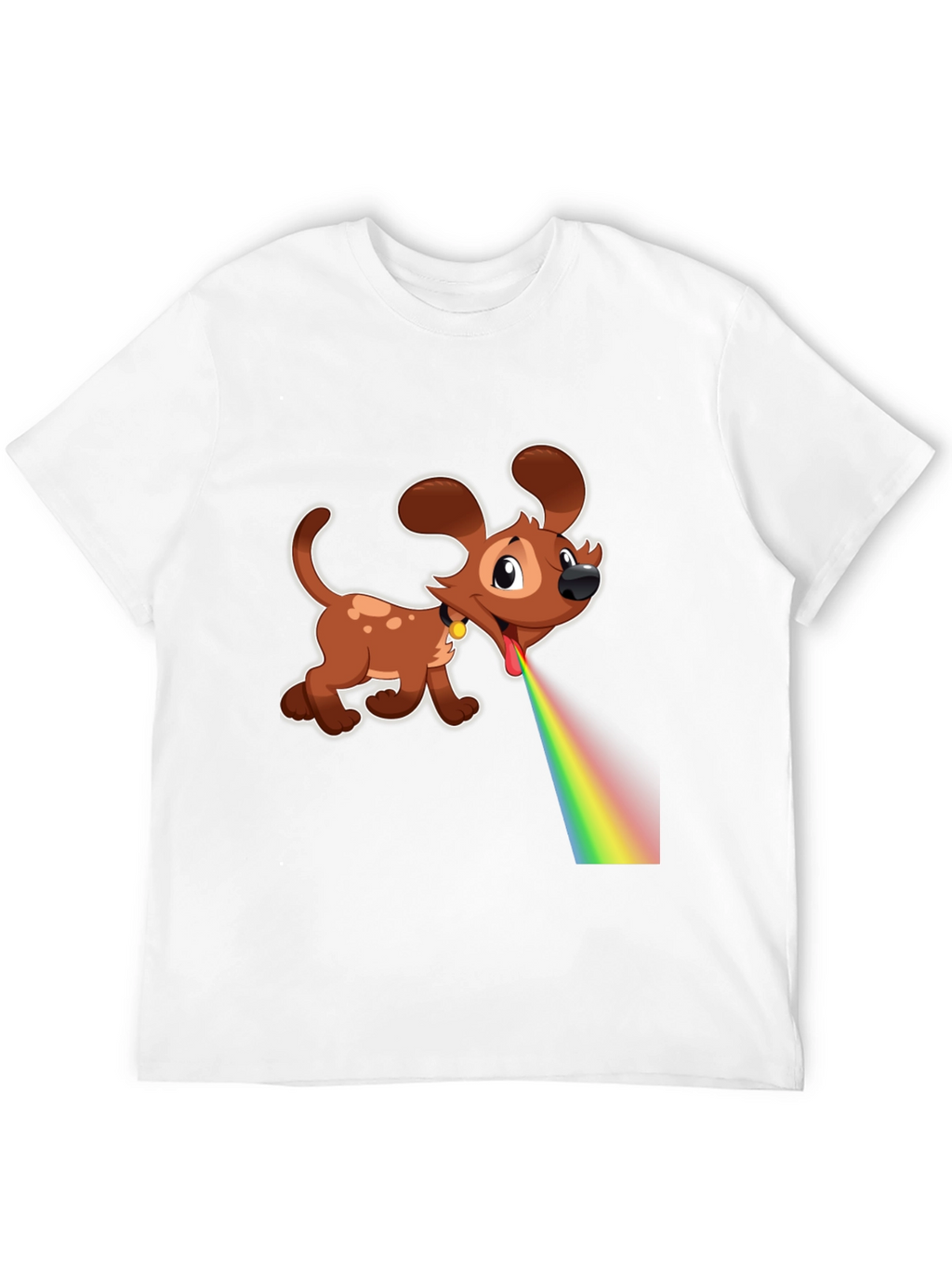 Cartoon Dog Rainbow Vomit Black T-Shirt