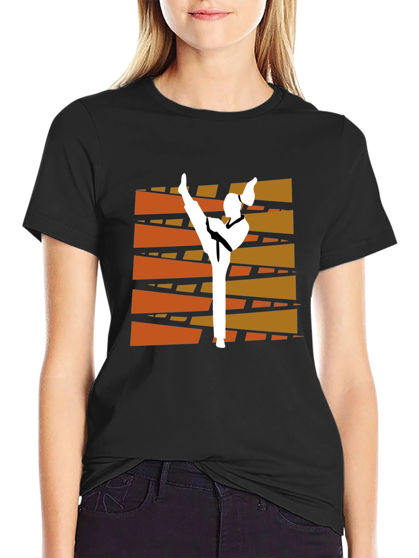 Martial Arts Kick Graphic Tee - Black Cotton T-Shirt