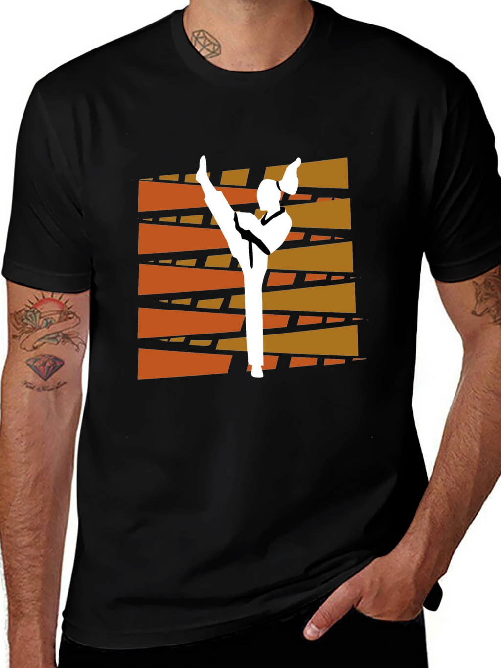 Martial Arts Kick Graphic Tee - Black Cotton T-Shirt